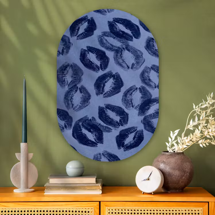 Glasbild Oval - Lippen – Muster – Blau — 2