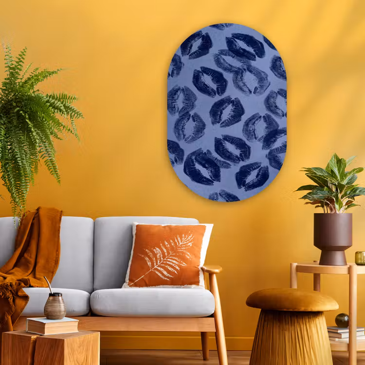 Glasbild Oval - Lippen – Muster – Blau — 3
