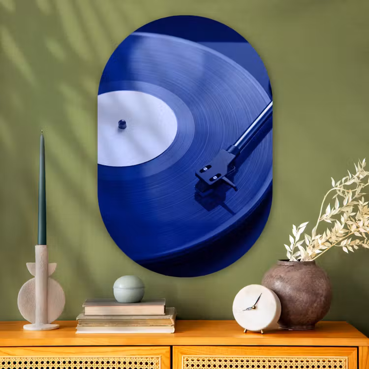 Glasbild Oval - Plattenspieler – Vinyl – Blau — 2