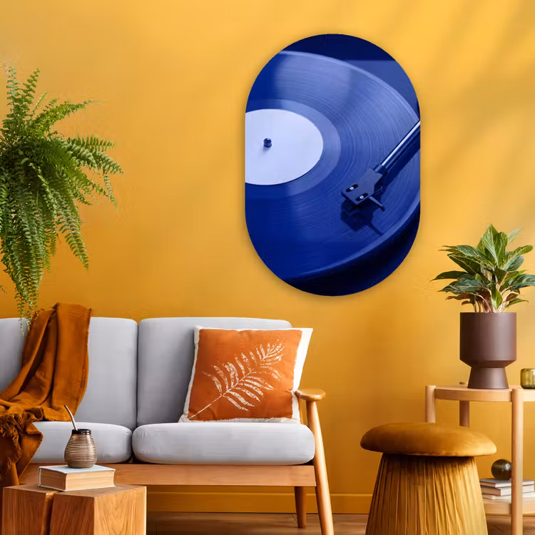Glasbild Oval - Plattenspieler – Vinyl – Blau — 3