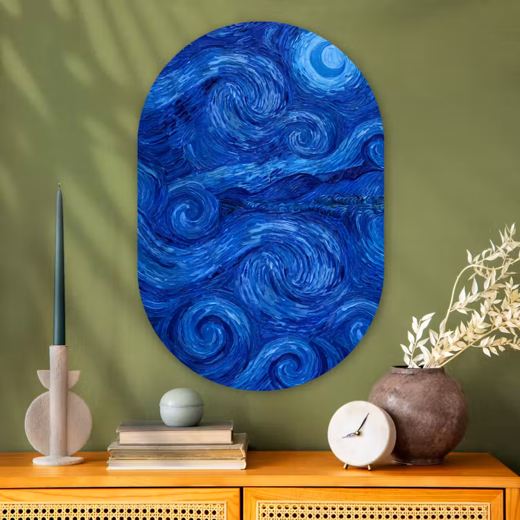 Glasbild Oval - Wirbel – Blau – Modern — 2