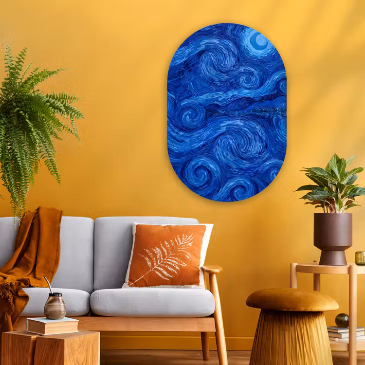 Glasbild Oval - Wirbel – Blau – Modern — 3
