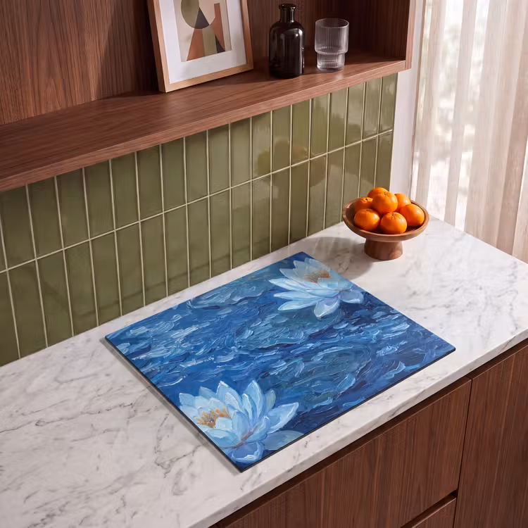 Herdabdeckplatte - Blumen – Wasser – Blau — 8