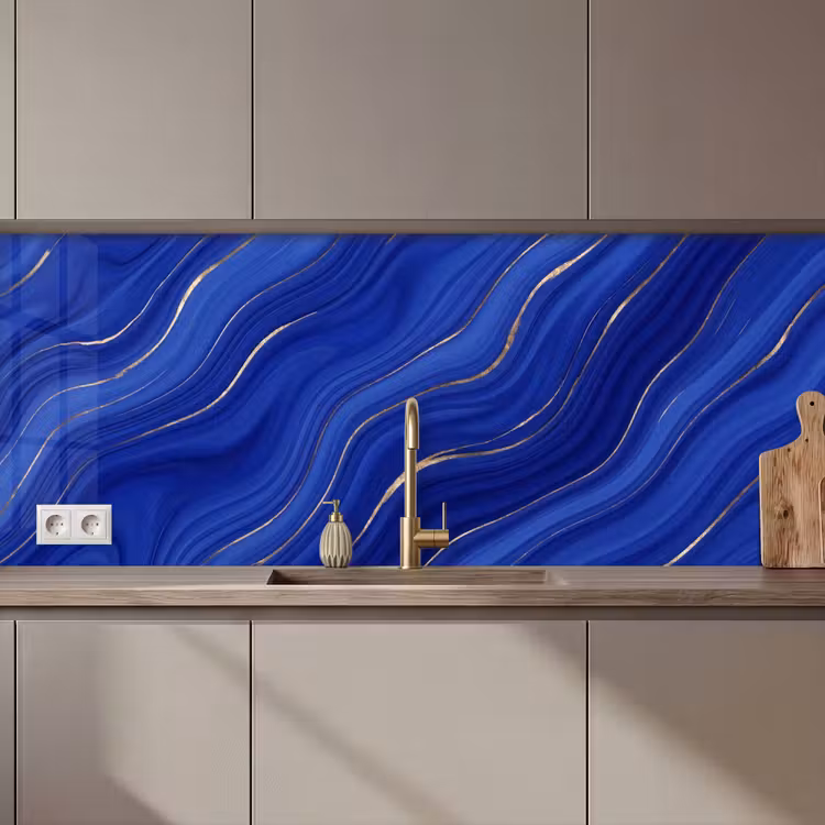 Küchenrückwand - Zusammenfassung – Linien – Blau — 1