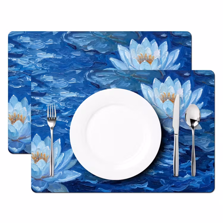 Tischset - 6 Stück - Blumen – Wasser – Blau — 2