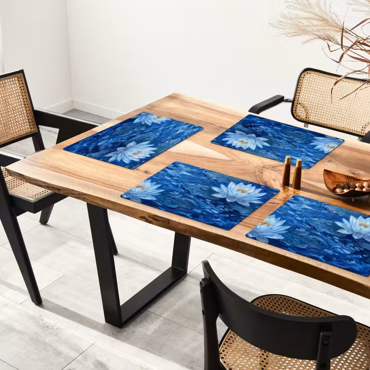 Tischset - 6 Stück - Blumen – Wasser – Blau — 3