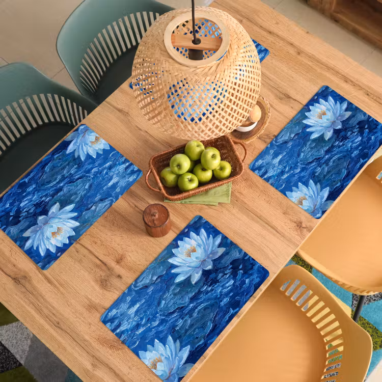 Tischset - 6 Stück - Blumen – Wasser – Blau — 4