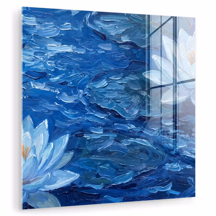 Glasbild - Blumen – Wasser – Blau — 1