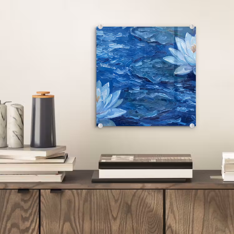 Glasbild - Blumen – Wasser – Blau — 2