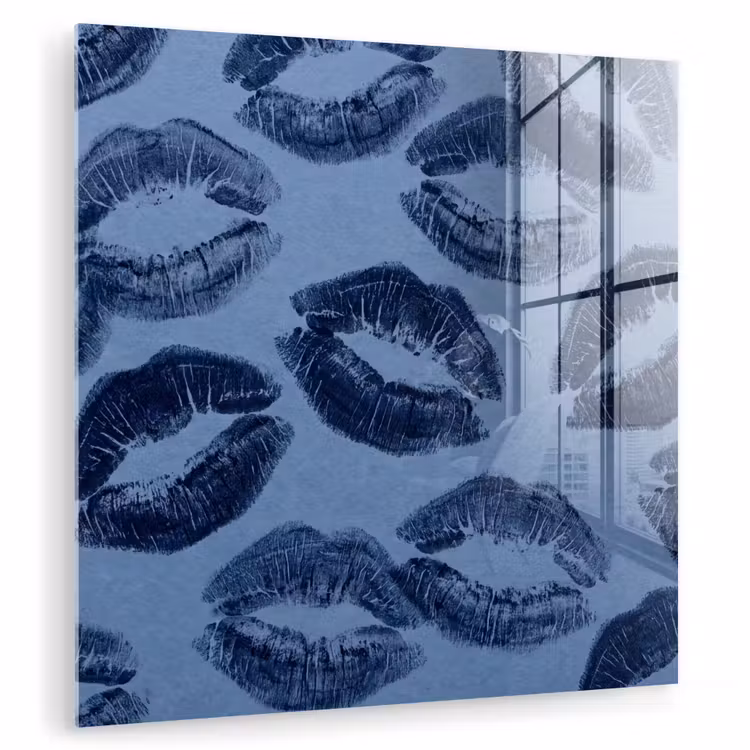 Glasbild - Lippen – Muster – Blau — 1