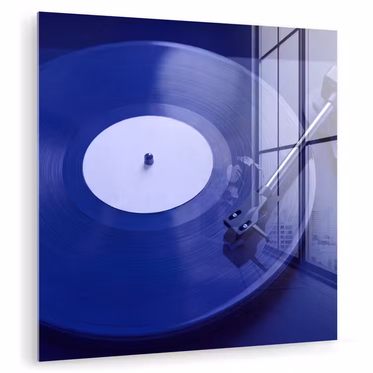 Glasbild - Plattenspieler – Vinyl – Blau — 1