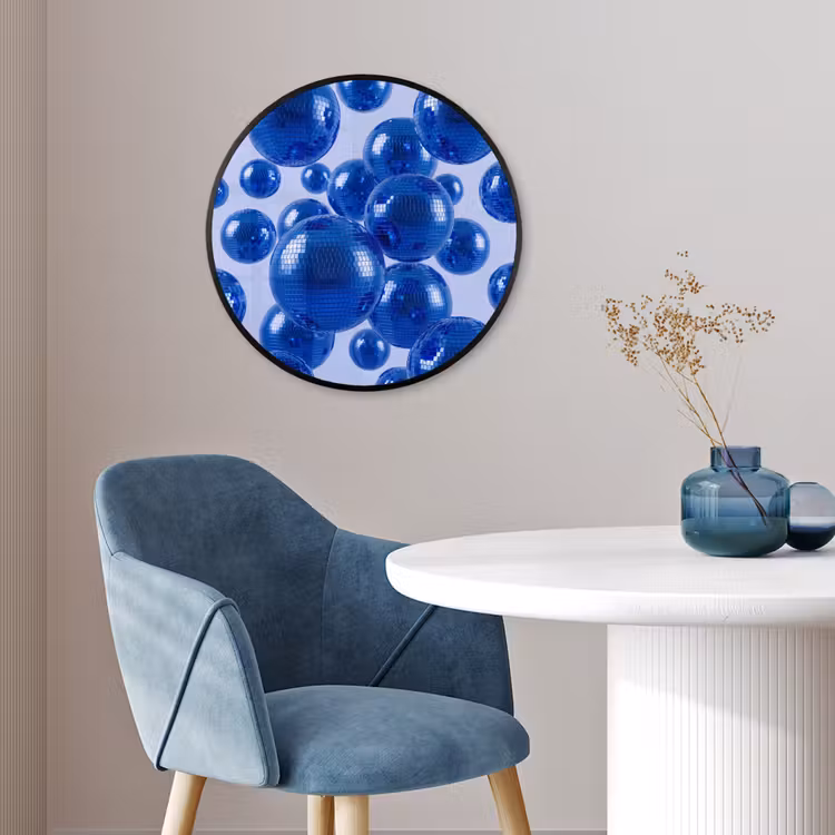 Poster im Rahmen Rund - Blaue Discokugel — 4
