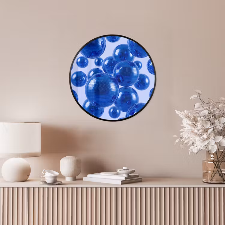 Poster im Rahmen Rund - Blaue Discokugel — 5
