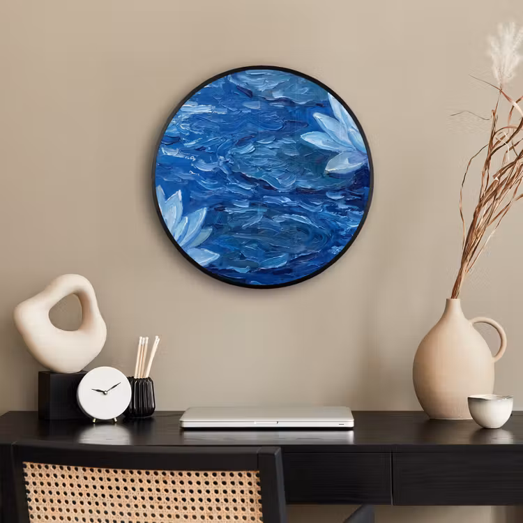 Poster im Rahmen Rund - Blumen – Wasser – Blau — 3