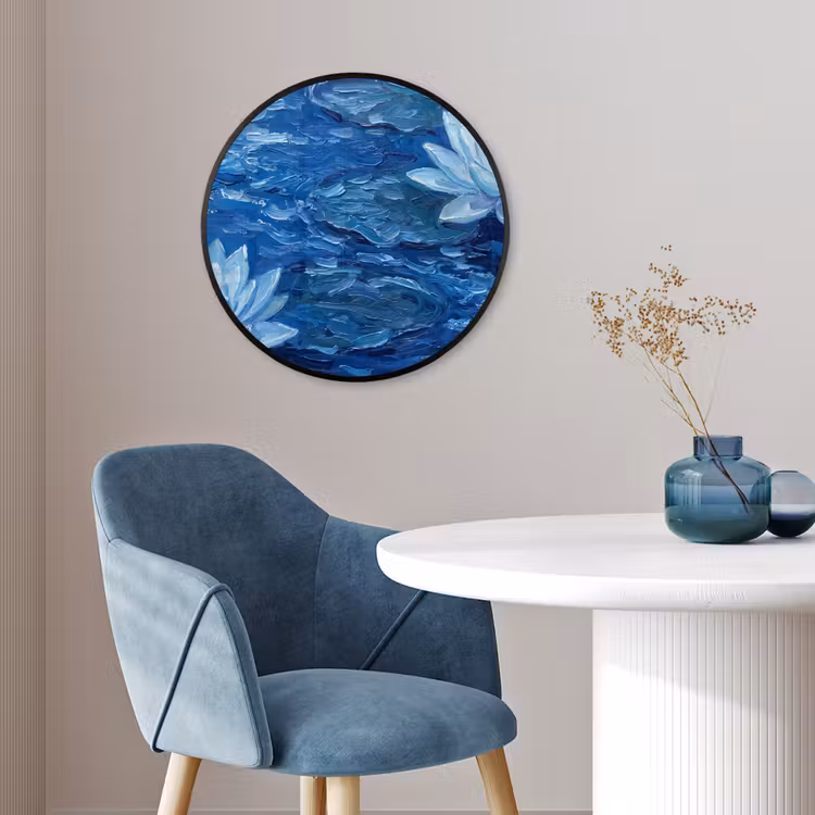 Poster im Rahmen Rund - Blumen – Wasser – Blau — 4