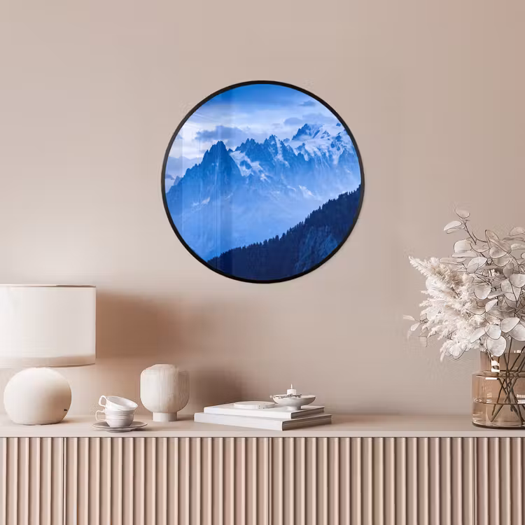 Poster im Rahmen Rund - Berge – Schnee – Blau — 5