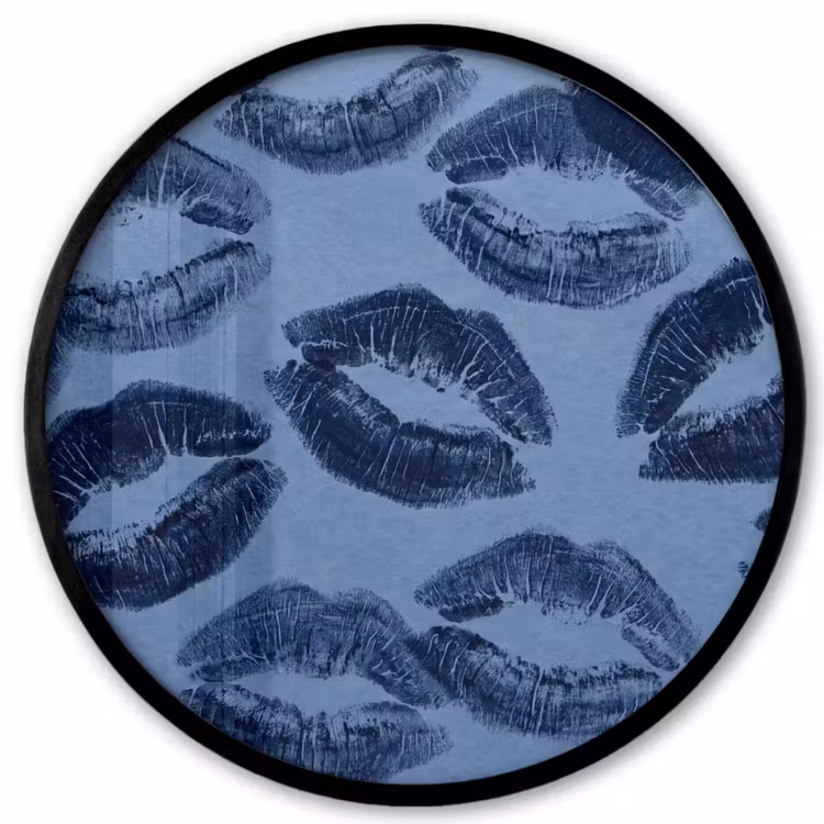 Poster im Rahmen Rund - Lippen – Muster – Blau — 1