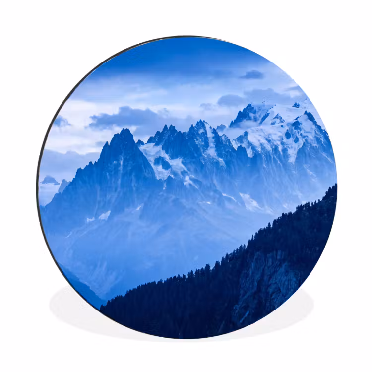 Alu-Dibond-Bild Rund - Berge – Schnee – Blau — 1