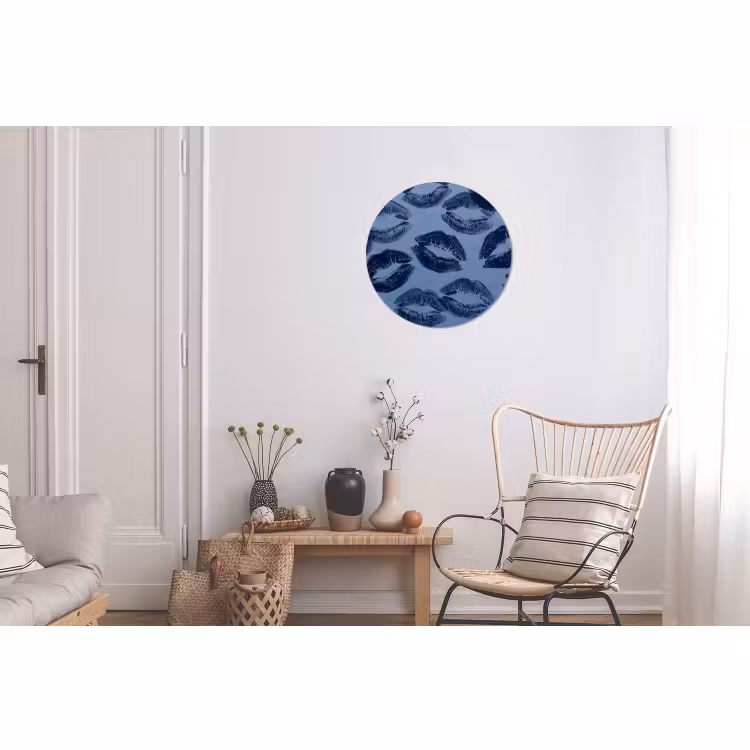 Alu-Dibond-Bild Rund - Lippen – Muster – Blau — 2