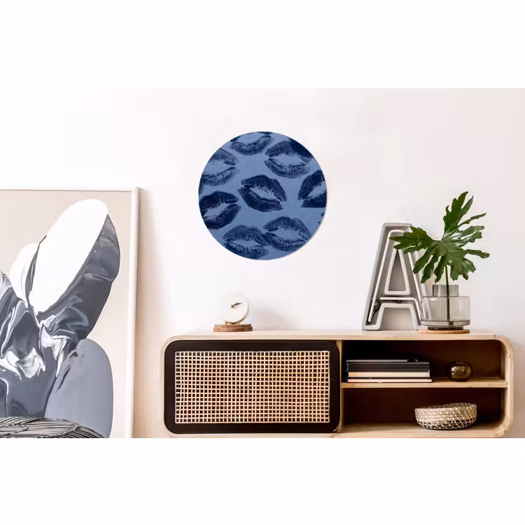 Alu-Dibond-Bild Rund - Lippen – Muster – Blau — 3