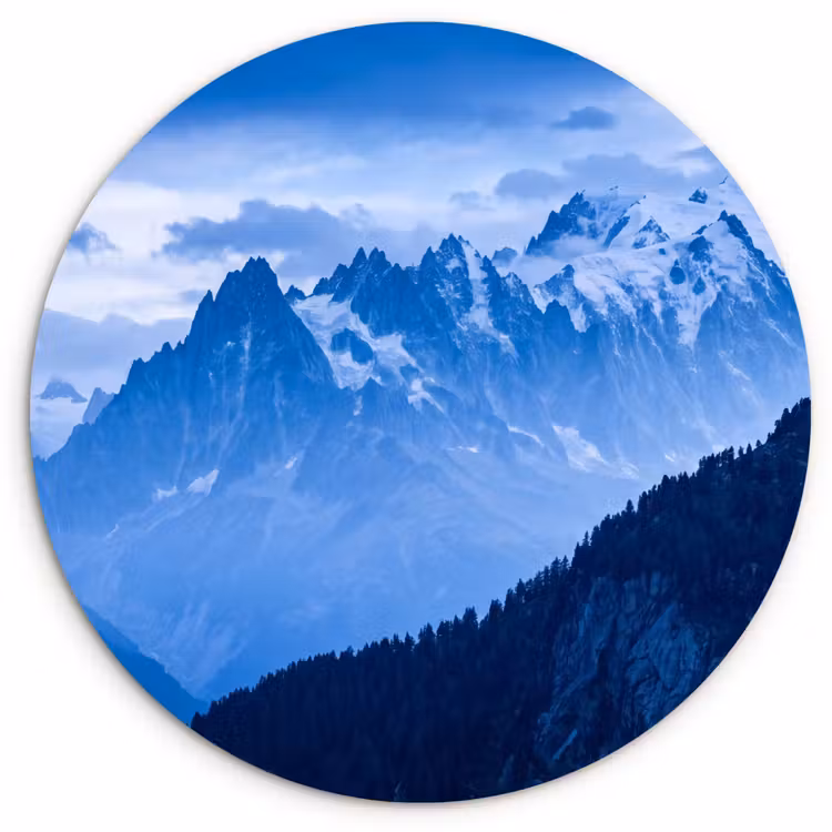 Glasbild Rund - Berge – Schnee – Blau — 1