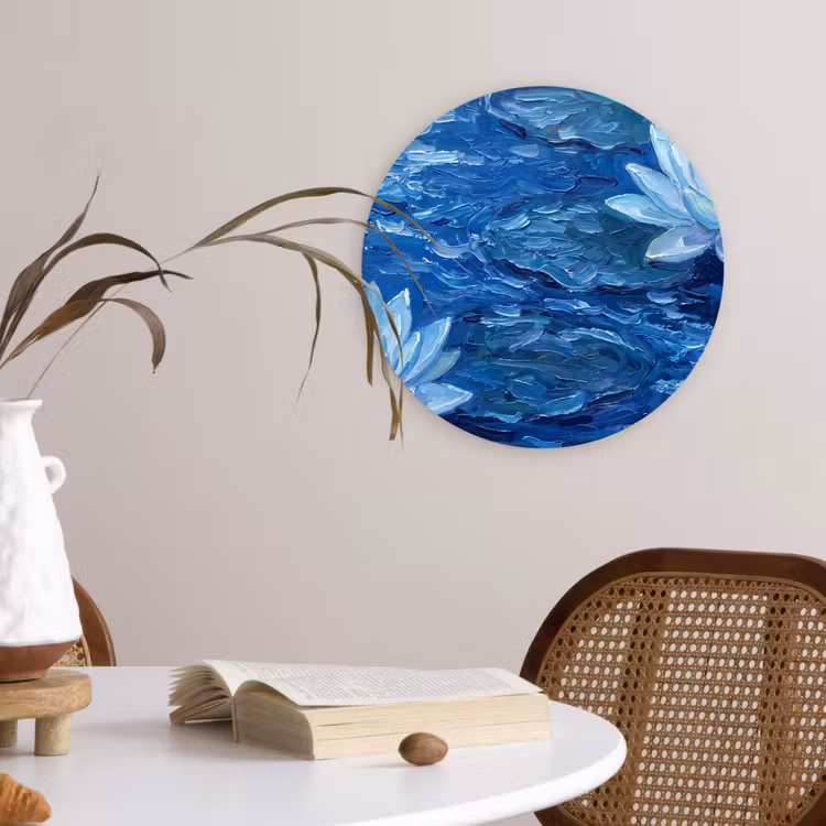 Glasbild Rund - Blumen – Wasser – Blau — 4