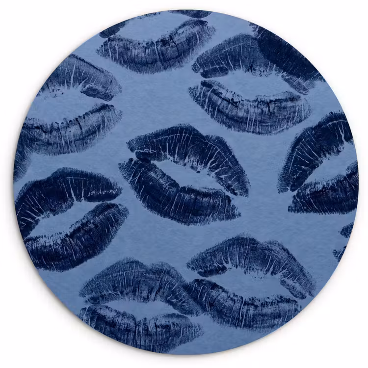 Glasbild Rund - Lippen – Muster – Blau — 1