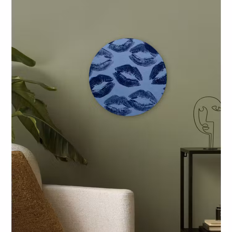 Glasbild Rund - Lippen – Muster – Blau — 3