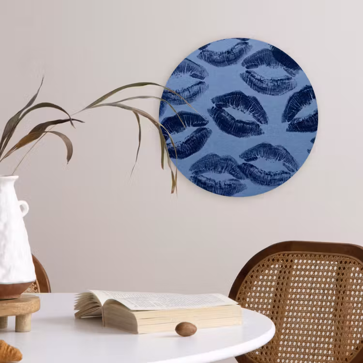 Glasbild Rund - Lippen – Muster – Blau — 4
