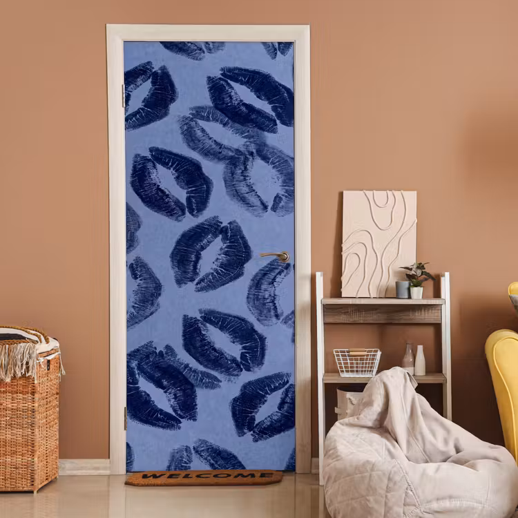Türtapete - Lippen – Muster – Blau — 2