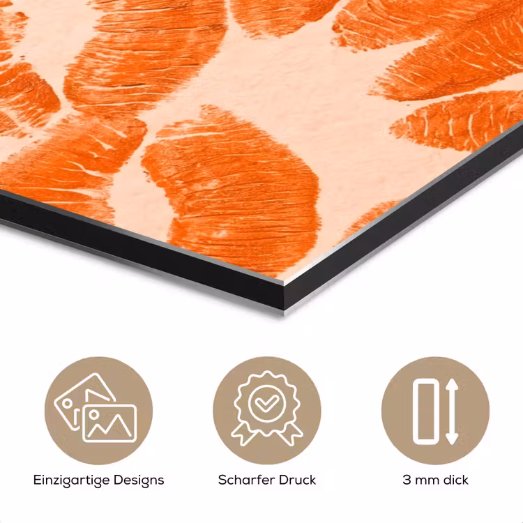 Alu-Dibond-Bild - Orangefarbene Kussabdrücke – Liebe — 7