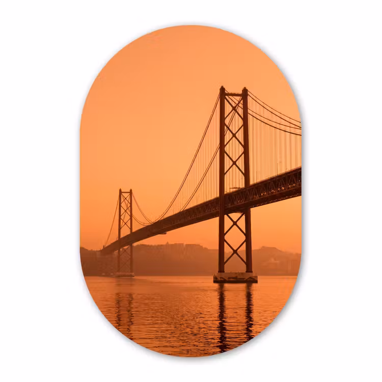 Glasbild Oval - Brücke – Wasser – Orange — 1