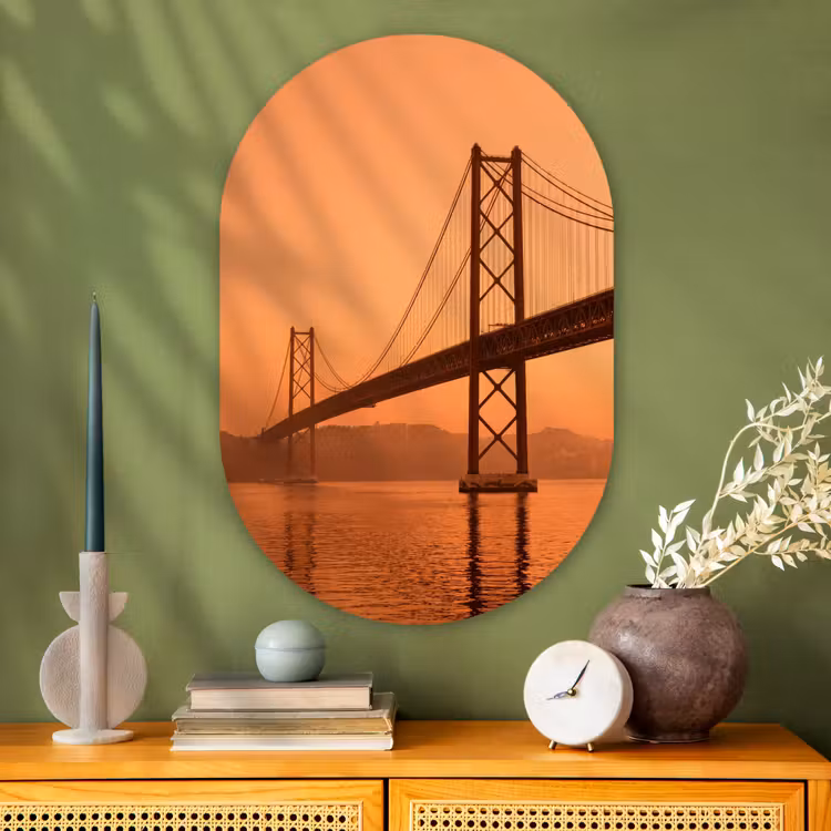 Glasbild Oval - Brücke – Wasser – Orange — 2