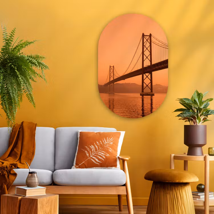 Glasbild Oval - Brücke – Wasser – Orange — 3