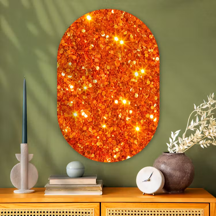 Glasbild Oval - Glitzer – Orange – Abstrakt — 2