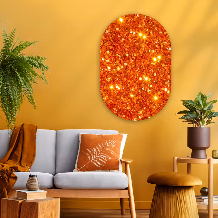 Glasbild Oval - Glitzer – Orange – Abstrakt — 3