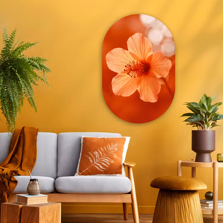 Glasbild Oval - Orangefarbene Blume – Makro — 3