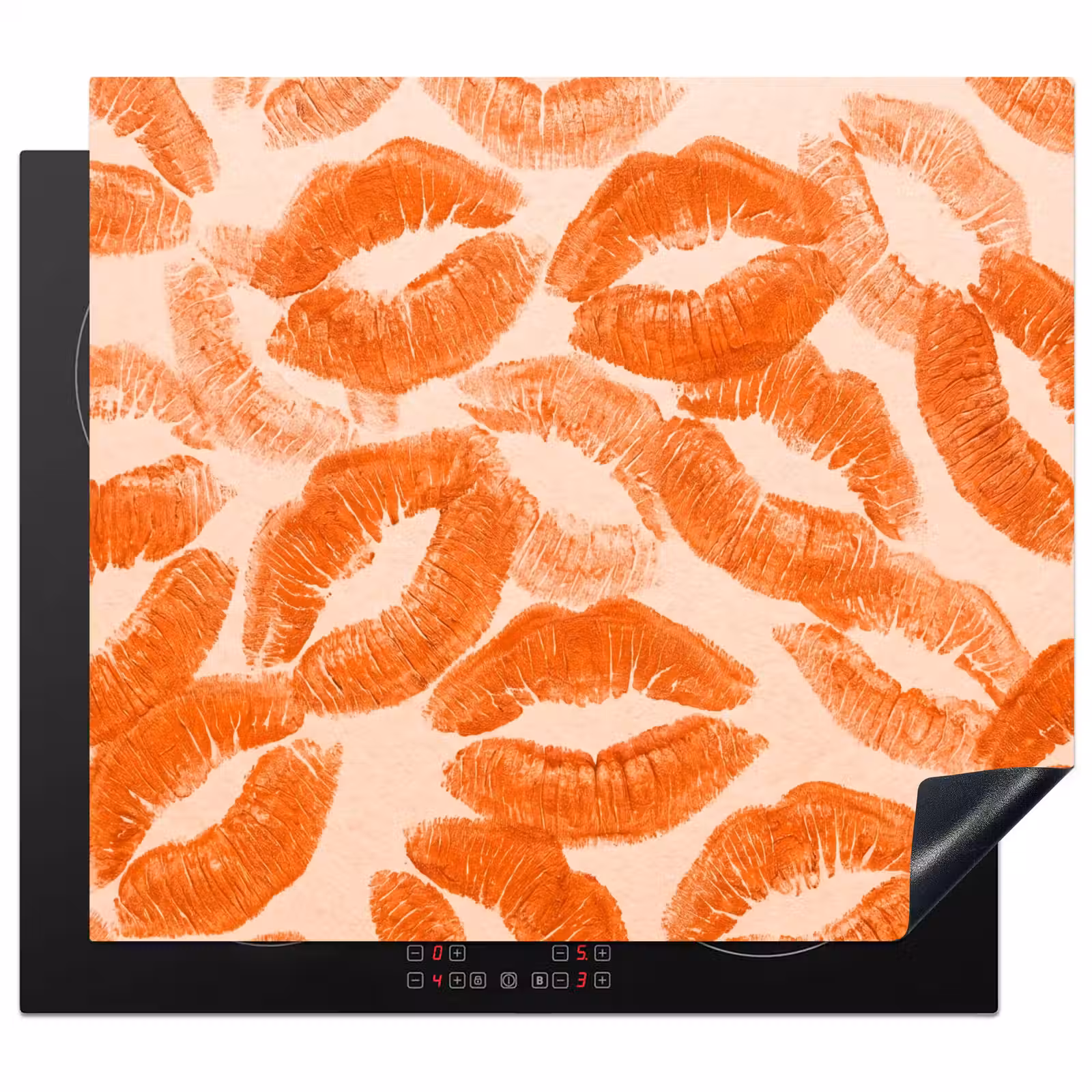 Herdabdeckplatte - Orangefarbene Kussabdrücke – Liebe — 1