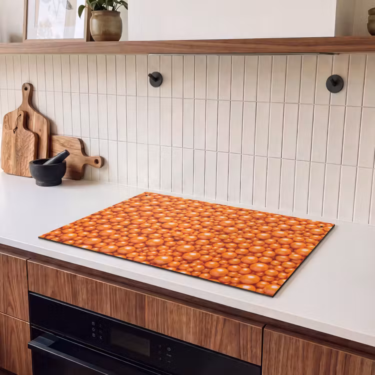 2-in-1 Herdabdeckplatte & Spritzschutz - Süßigkeiten – Orange – Muster — 2