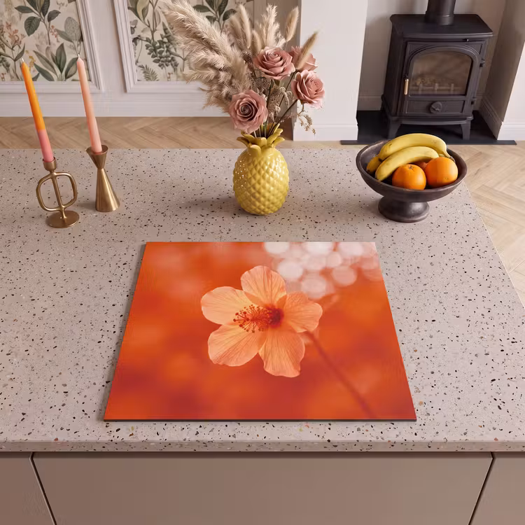 Herdabdeckplatte - Orangefarbene Blume – Makro — 2