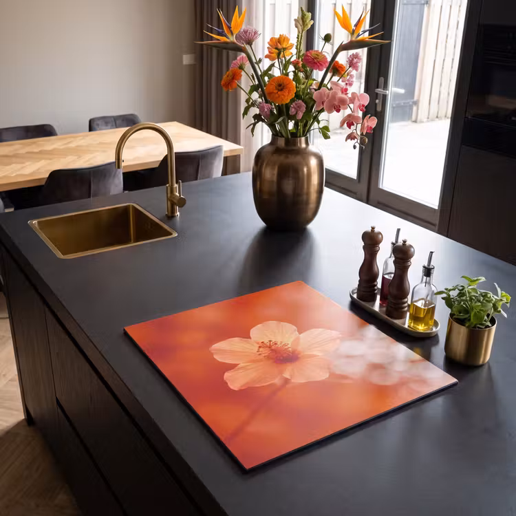 Herdabdeckplatte - Orangefarbene Blume – Makro — 5