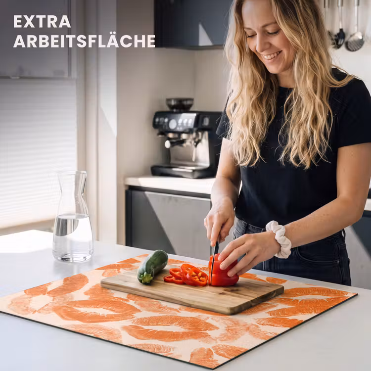 Herdabdeckplatte - Orangefarbene Kussabdrücke – Liebe — 4