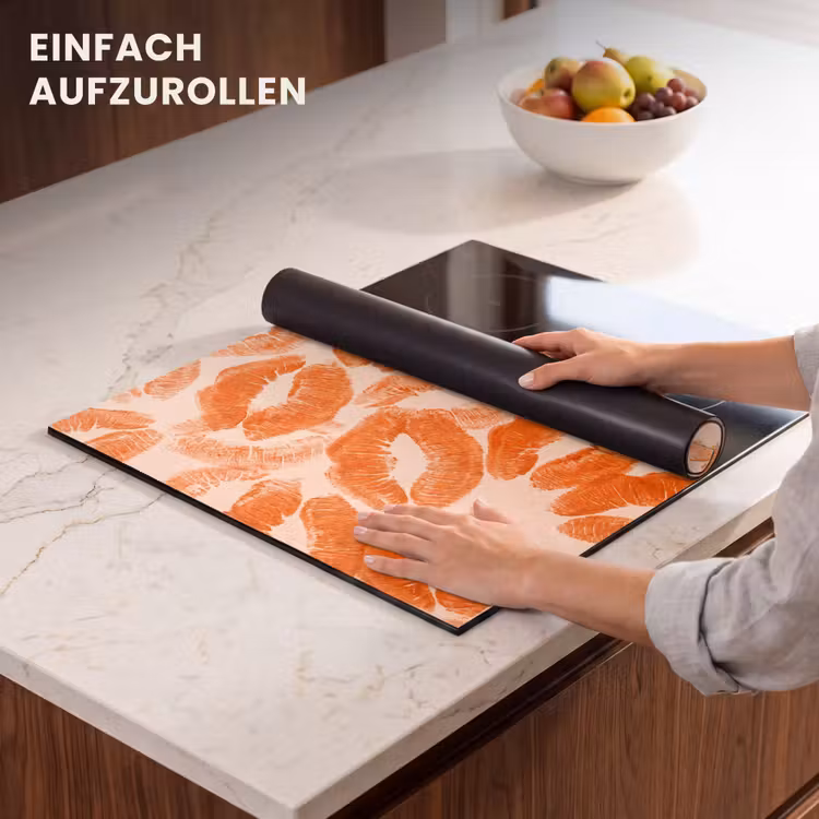 Herdabdeckplatte - Orangefarbene Kussabdrücke – Liebe — 7