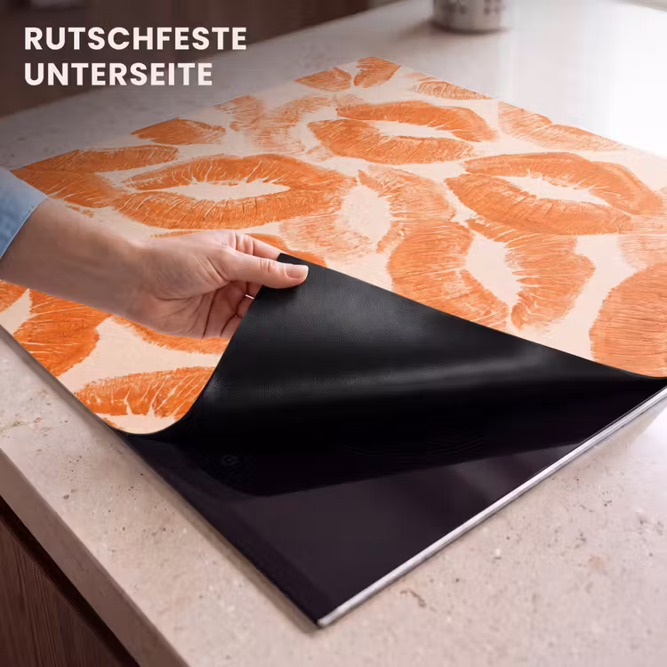 Herdabdeckplatte - Orangefarbene Kussabdrücke – Liebe — 9