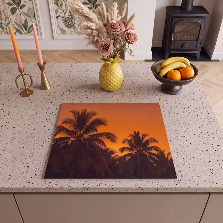 Herdabdeckplatte - Palmen – Sonnenuntergang – Orange — 2