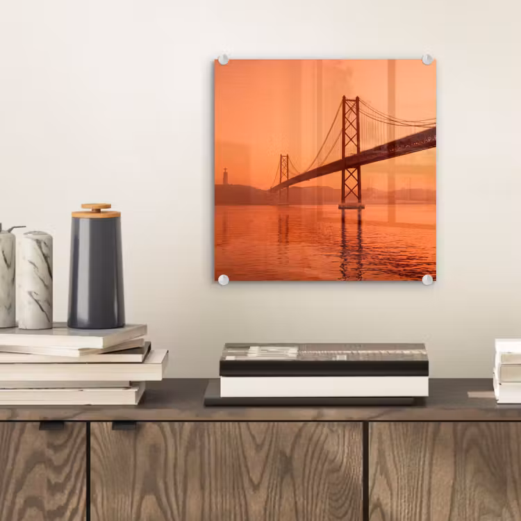 Glasbild - Brücke – Wasser – Orange — 2