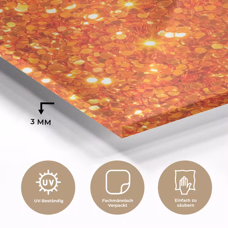 Glasbild - Glitzer – Orange – Abstrakt — 3