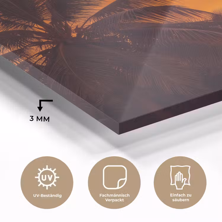 Glasbild - Palmen – Sonnenuntergang – Orange — 3
