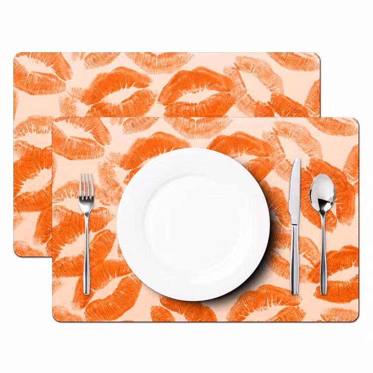 Tischset - 6 Stück - Orangefarbene Kussabdrücke – Liebe — 2