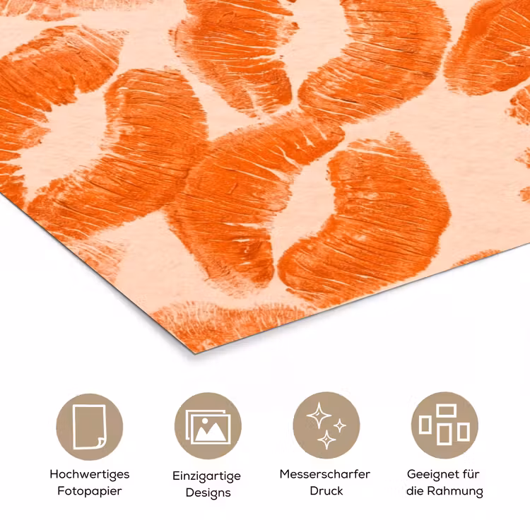 Poster - Orangefarbene Kussabdrücke – Liebe — 5